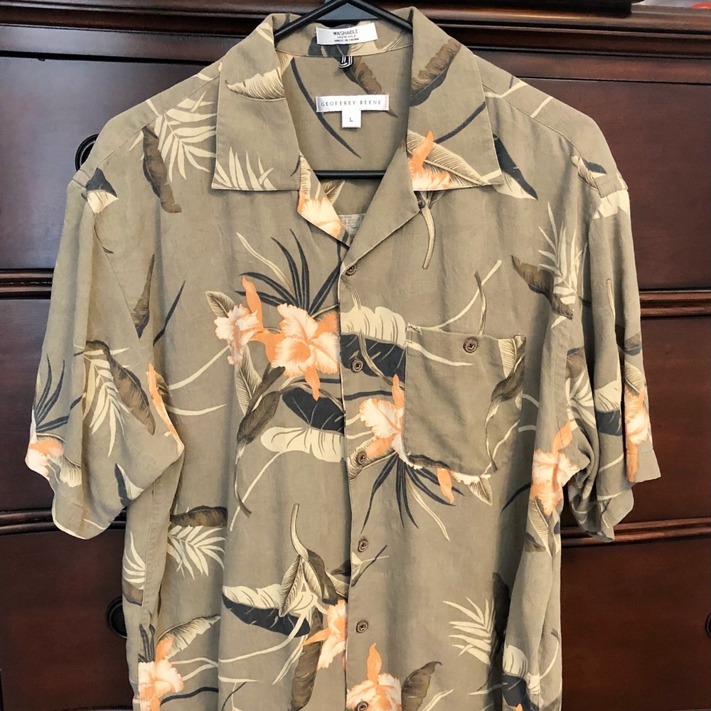 Geoffrey Beene Hawaiian Shirt-Large-100% Silk